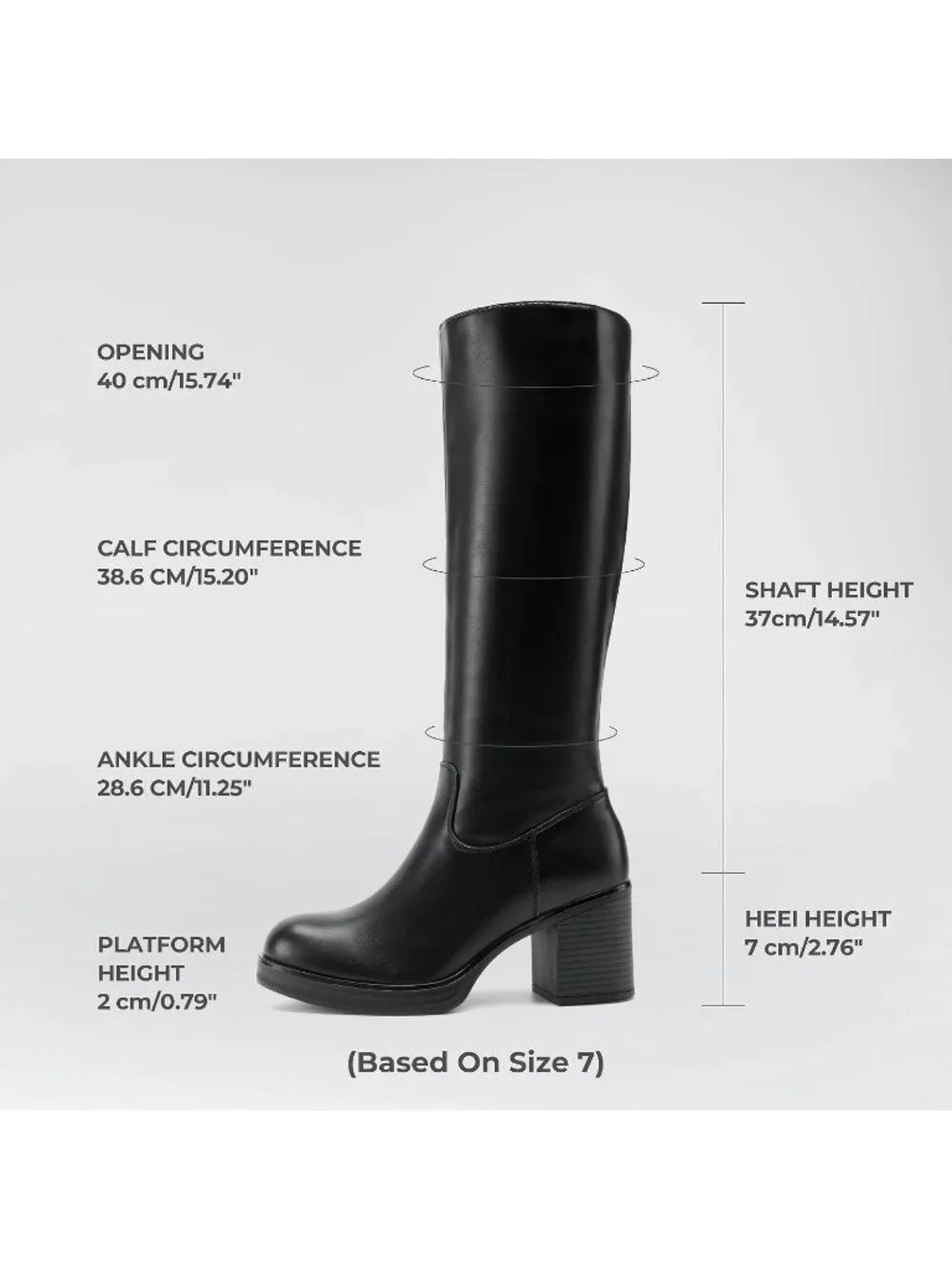 Women's Brown Block Heel Round Toe Faux Leather Side Zipper Knee High Boots